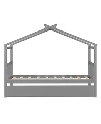 Streamdale Twin Wooden House Bed with Trundle, Gray