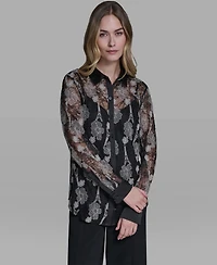 Karl Lagerfeld Paris Women's Lace Print Collared Top