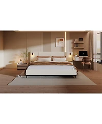 Streamdale Furniture Queen Chic Boucle Upholstered Bed with Integrated Lights and Shelves