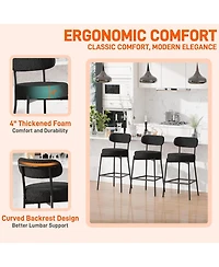 Dyhome Bar Stools Set of 3, 28 Inches Modern Counter Height with Curved Back Metal Legs, Upholstered Tall Barstools for Kitchen Island, Caf