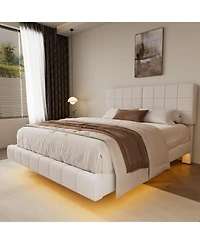 Streamdale Furniture Streamdale Boucle Floating Bed with Light,Queen