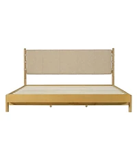 Streamdale Furniture Streamdale King Beige Mid-Century Platform Bed Frame with Headboard