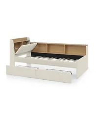 Streamdale Furniture Twin Velvet Daybed- Storage Headboard, Wireless Charging, Led, Beige