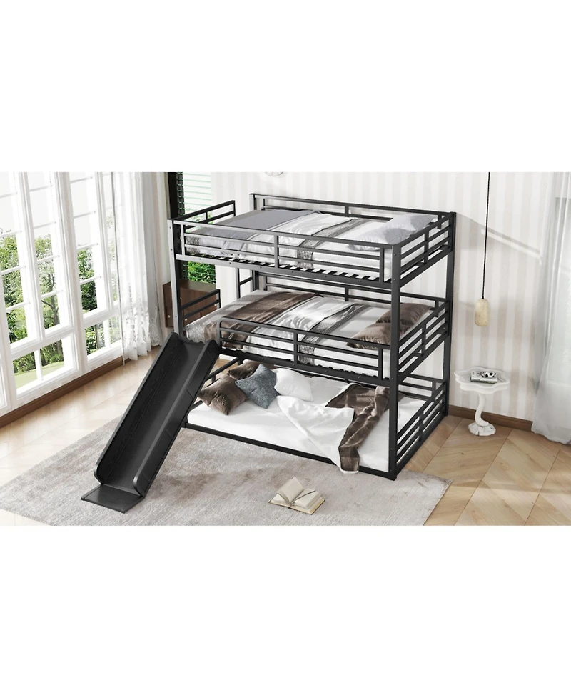 Streamdale Furniture Triple Bunk Bed with Slide, Metal, Heavy-Duty