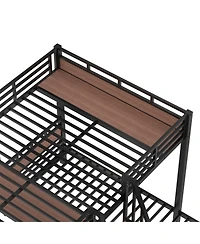Streamdale Furniture Queen/Twin/Twin Metal Bunk Bed w/ Storage - Black