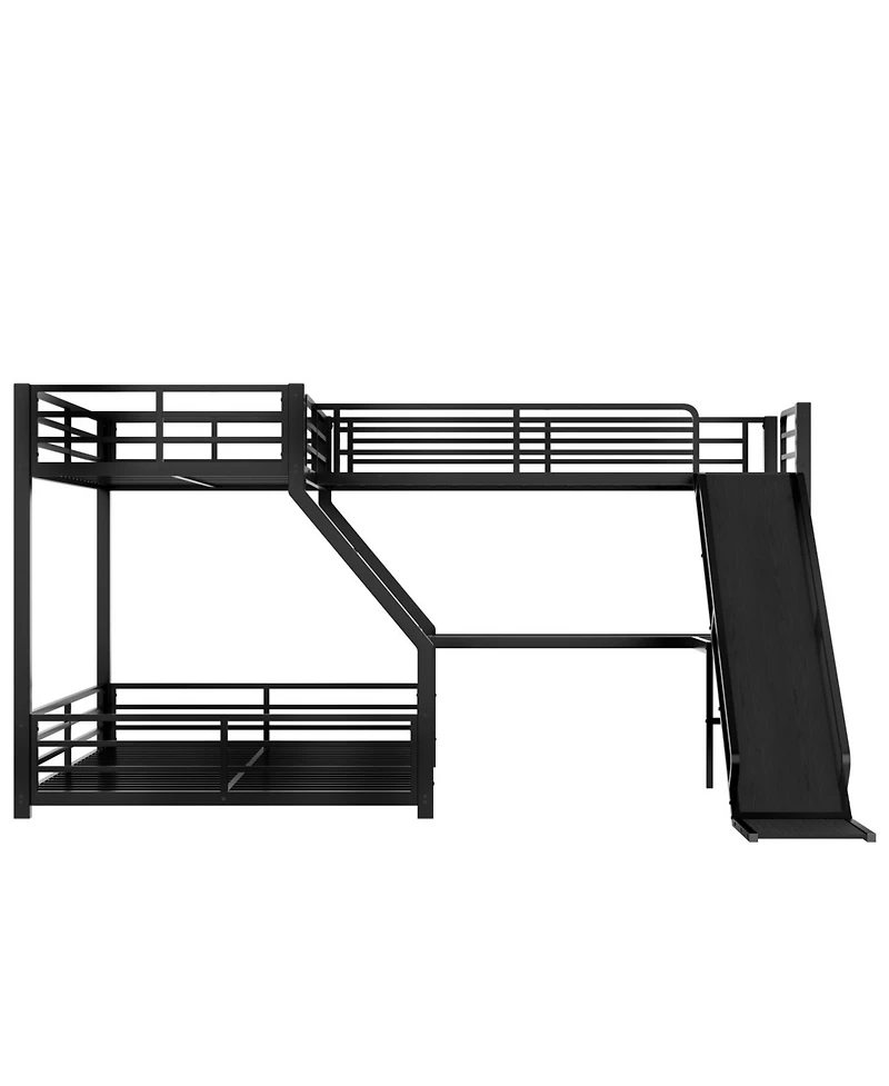 Streamdale Furniture L-Shaped Twin Xl/Queen Bunk Bed with Loft, Slide & Usb
