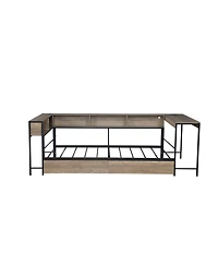 Streamdale Furniture Corner Bed Frame Twin with Bookcase, Drawers, Led, Charging, Grey