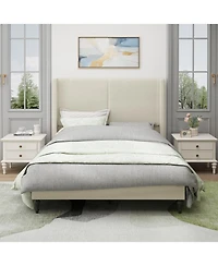 Streamdale Furniture Queen Bed Frame, 55.5" Upholstered Headboard, Boucle Fabric, Beige