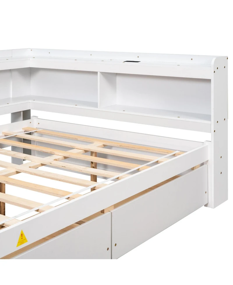 Streamdale Furniture L-Shaped Bookcase Bed with Power, Usb & Drawers