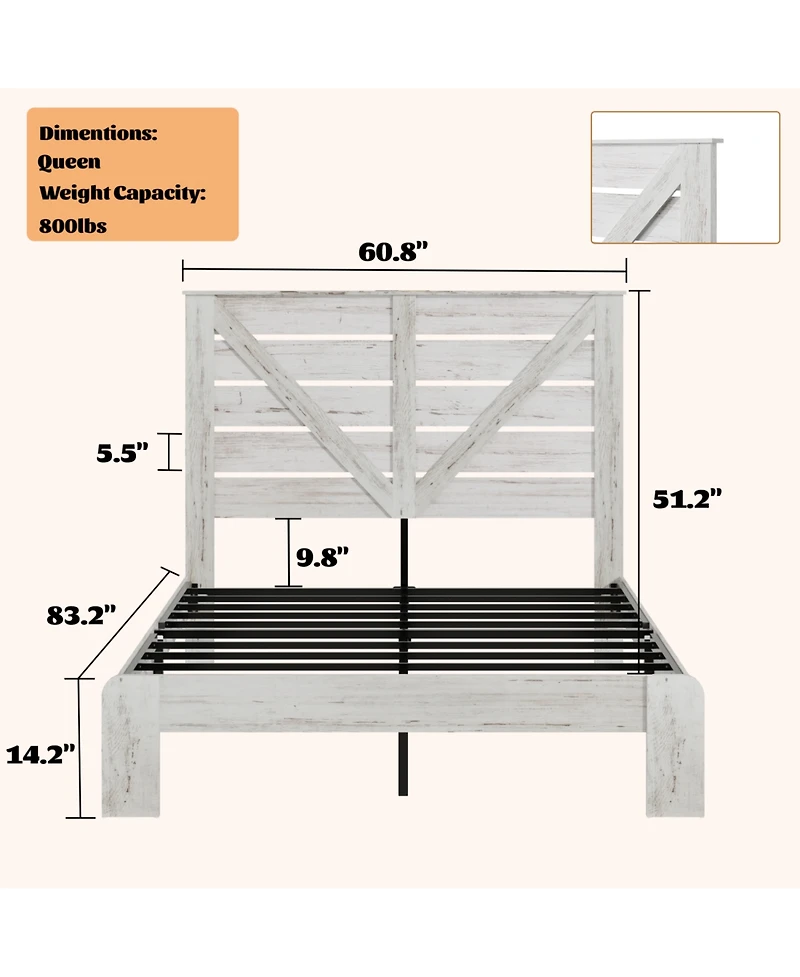 Streamdale Furniture Queen White Wood Platform Bed Frame, Headboard, Under Bed Storage