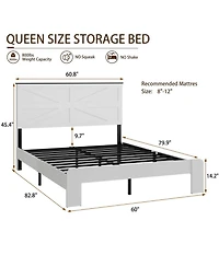 Streamdale Furniture Queen White Wood Platform Bed Frame, Headboard, Under Bed Storage