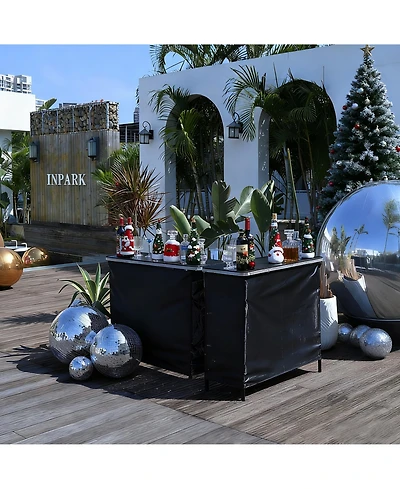 InstaHibit Ez Go 2 Pcs Portable Bar Table Shimmer Decor with Carry Bag Black Skirt for Wedding Camping Tradeshow Party