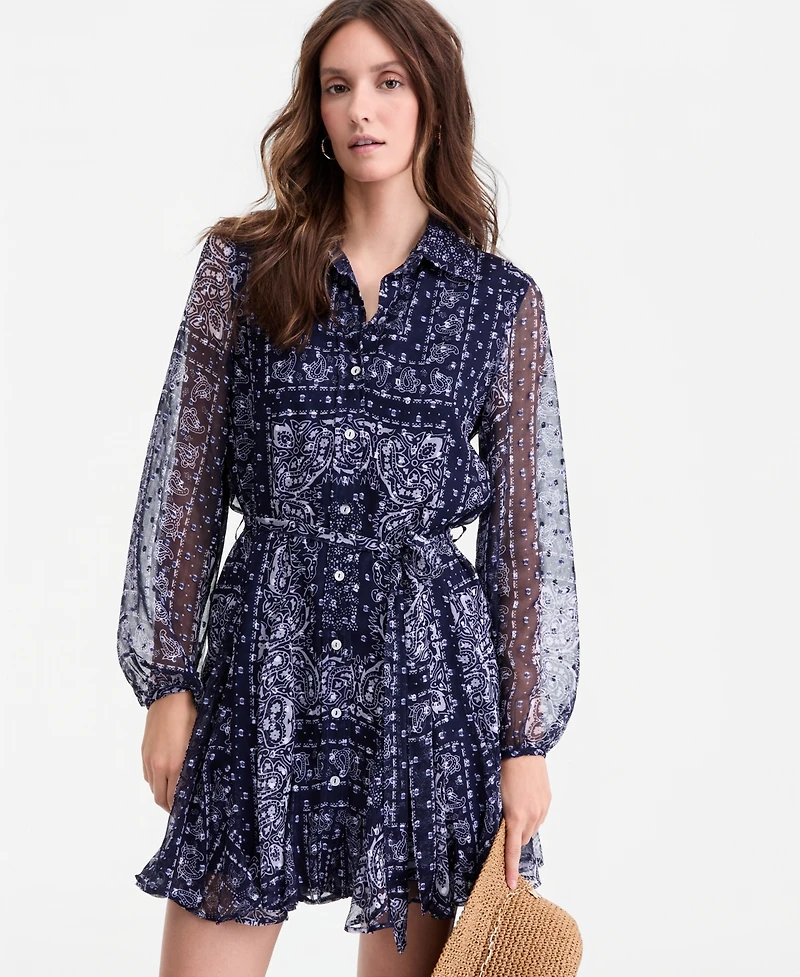 On 34th Women's Bandana-Print Tie-belt Shirtdress, Macy's Exclusive