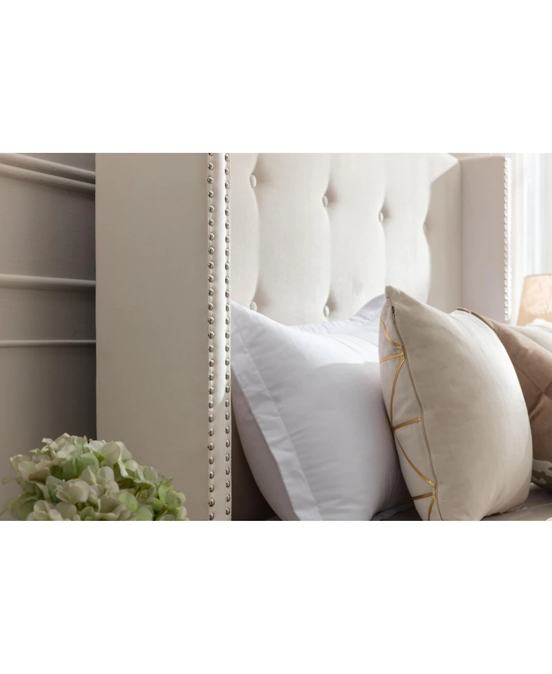 Streamdale Furniture Peyton King Bed Ivory Velvet Tufted Wingback