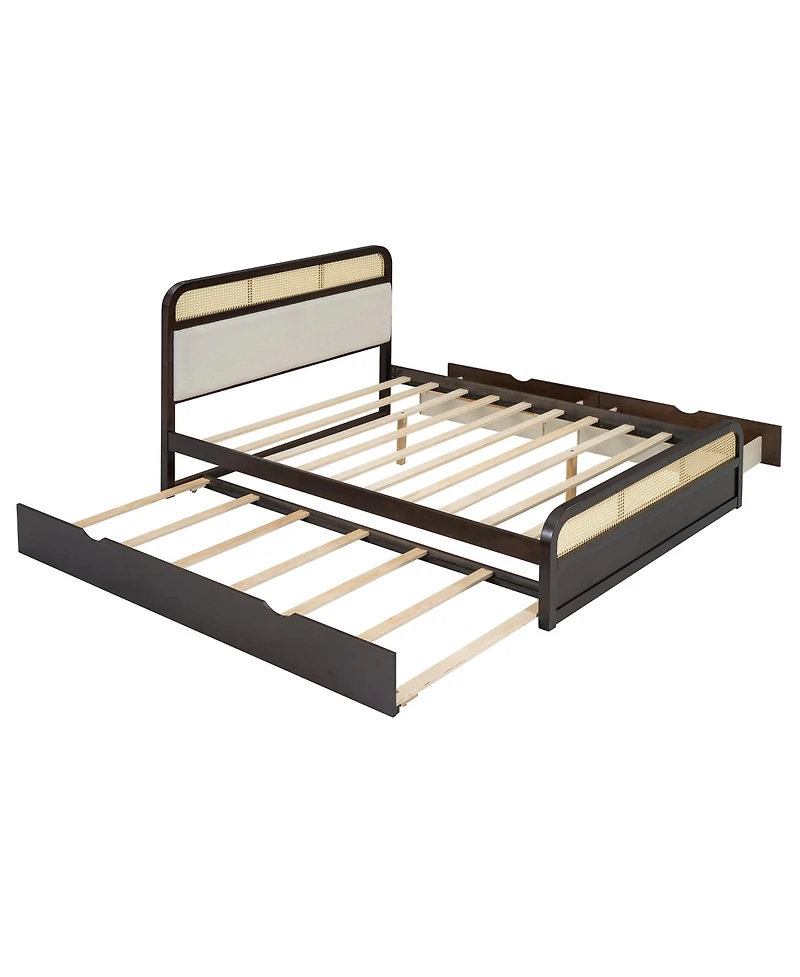 Streamdale Furniture Wooden Platform Bed with Trundle and 2 Drawers