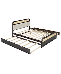 Streamdale Furniture Wooden Platform Bed with Trundle and 2 Drawers