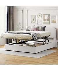 Streamdale Furniture White Teddy Fleece Queen Platform Bed with Storage