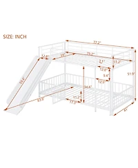 Simplie Fun Twin over Twin Size Metal Bunk Bed with Slide and Guardrails, Black