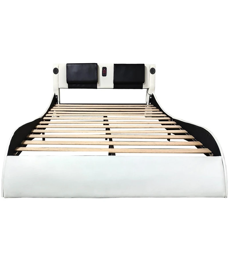 Streamdale Furniture + Platform Bed + Faux Leather + Led Lighting, Bluetooth, Massage + Bed