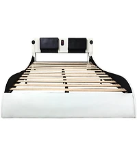 Streamdale Furniture + Platform Bed + Faux Leather + Led Lighting, Bluetooth, Massage + Bed