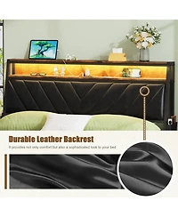 Streamdale Furniture Platform Bed Frame with Led Headboard and Charging Station