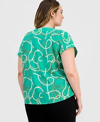 Jones New York Plus Printed Boat Neck Short-Sleeve Top