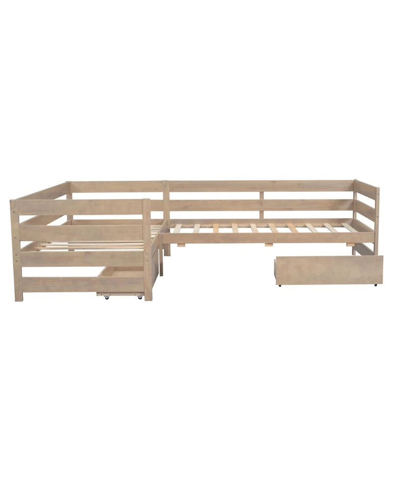 Streamdale Furniture Twin Size L-shaped Platform Bed with Three Storage Drawers