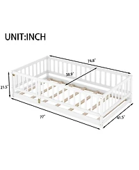 Streamdale Furniture Twin Floor Bed with Fence & Door (White