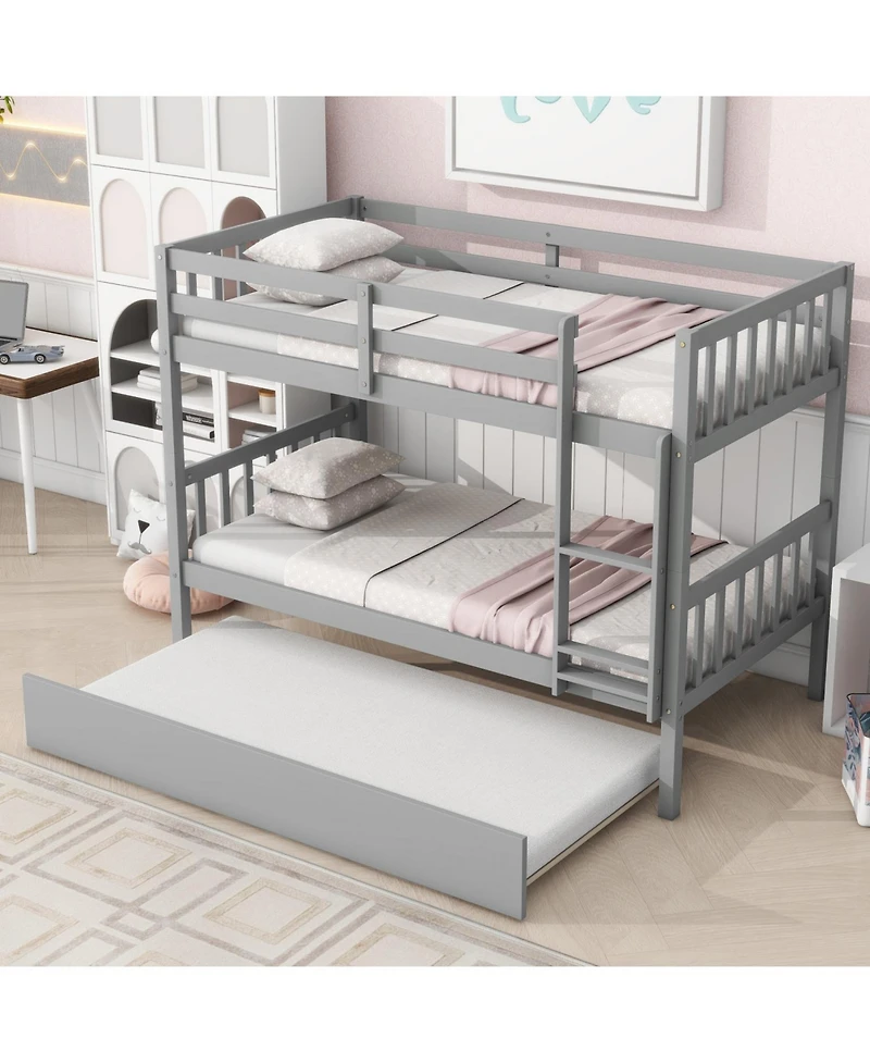 Streamdale Furniture Convertible Twin Bunk Bed with Trundle, Grey