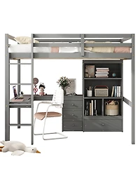 Streamdale Furniture High Loft Bed with Desk, Storage, Ladder, Grey