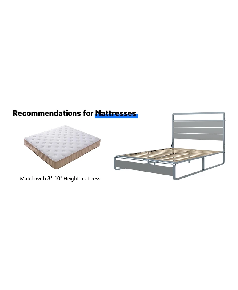 Streamdale Furniture Queen Size Metal Platform Bed with Led, Charger