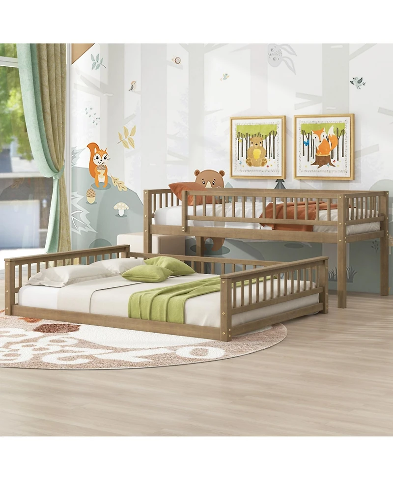 Streamdale Furniture Twin Xl over Queen Bunk Bed with Ladder and Guardrails