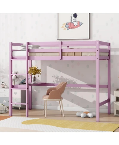 Streamdale Furniture Pink Twin Loft Bed with Desk & Guardrail