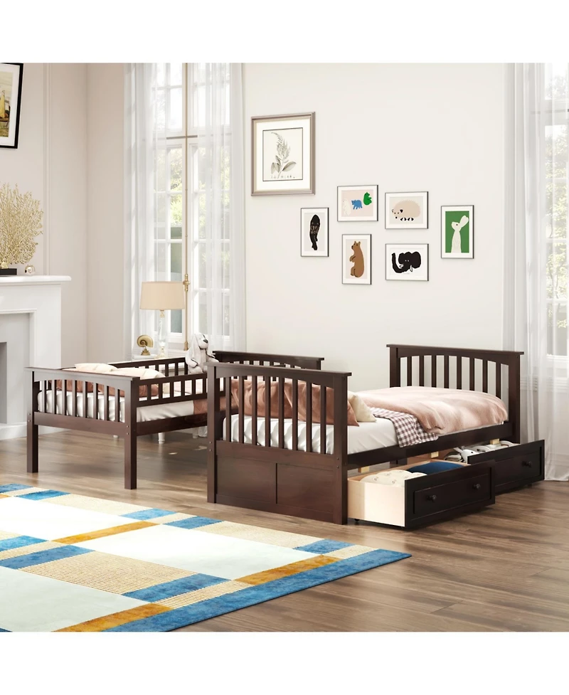 Streamdale Twin Over Bunk Bed With Drawers, Convertible Beds