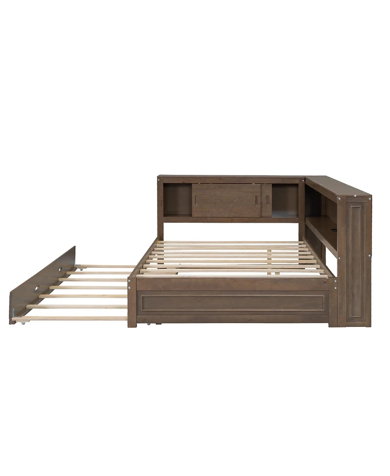 Streamdale Furniture Full Size Wood Daybed with Storage Shelves, Usb, Led, and Trundle