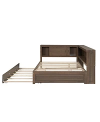 Streamdale Furniture Full Size Wood Daybed with Storage Shelves, Usb, Led, and Trundle