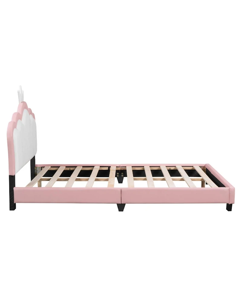 Streamdale Furniture Full Upholstered Princess Bed with Crown Headboard,Full Platform Headboard and Footboard
