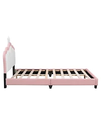Streamdale Furniture Full Upholstered Princess Bed with Crown Headboard,Full Platform Headboard and Footboard