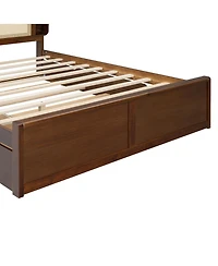 Streamdale Furniture Queen Size Rattan Headboard Bed with Two Drawers and Trundle