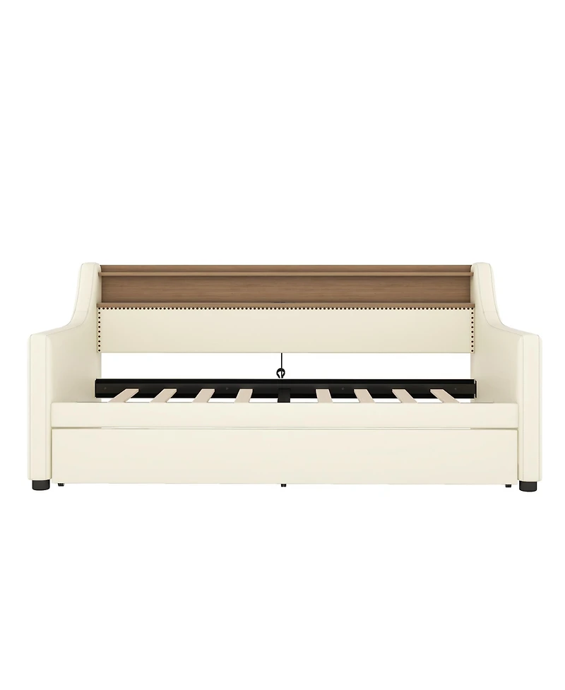Streamdale Furniture Twin Size Daybed with Trundle, Upholstered Daybed with Charging Station and Led Lights