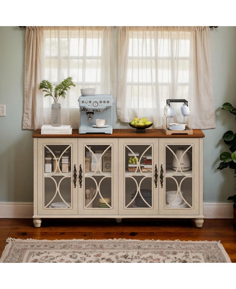 Streamdale Furniture Streamdale Antique European 4-Door Cabinet with Tempered Glass, for Various Rooms