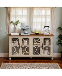 Streamdale Furniture Streamdale Antique European 4-Door Cabinet with Tempered Glass, for Various Rooms