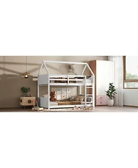 Streamdale Furniture White Twin Over Twin Bunk Bed with Ladder and Safety Rails