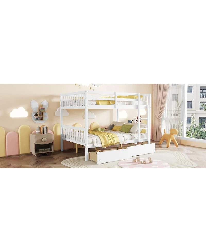 Streamdale Furniture Full Rubber Wood Bunk Bed with Two Drawers, Convertible into 2 Beds