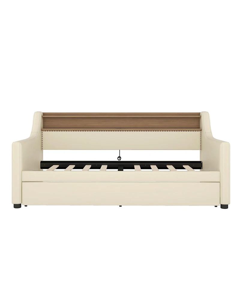 Streamdale Furniture Twin Size Daybed with Trundle, Upholstered Daybed with Charging Station and Led Lights