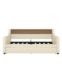 Streamdale Furniture Twin Size Daybed with Trundle, Upholstered Daybed with Charging Station and Led Lights