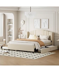 Streamdale Furniture + Queen Upholstered Wingback Headboard, Trundle, Drawers Platform Bed