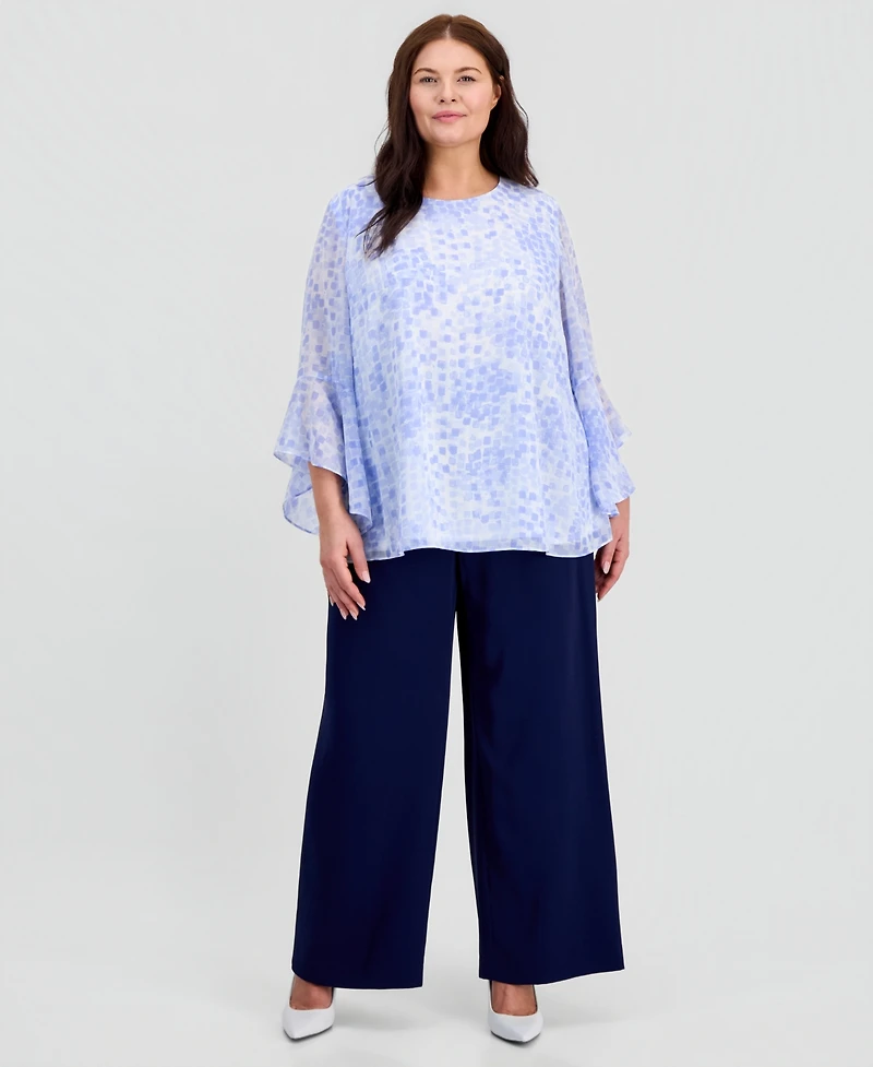 Kasper Plus Printed Ruffled-Sleeve Blouse