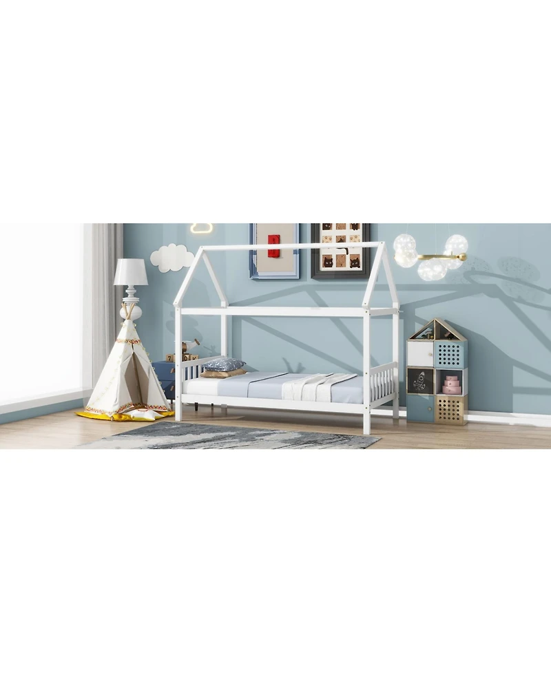 Streamdale Furniture Twin House Bed with Headboard and Footboard, Twin Rubber Wood Bed with House Frame