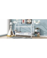 Streamdale Furniture Twin House Bed with Headboard and Footboard, Twin Rubber Wood Bed with House Frame